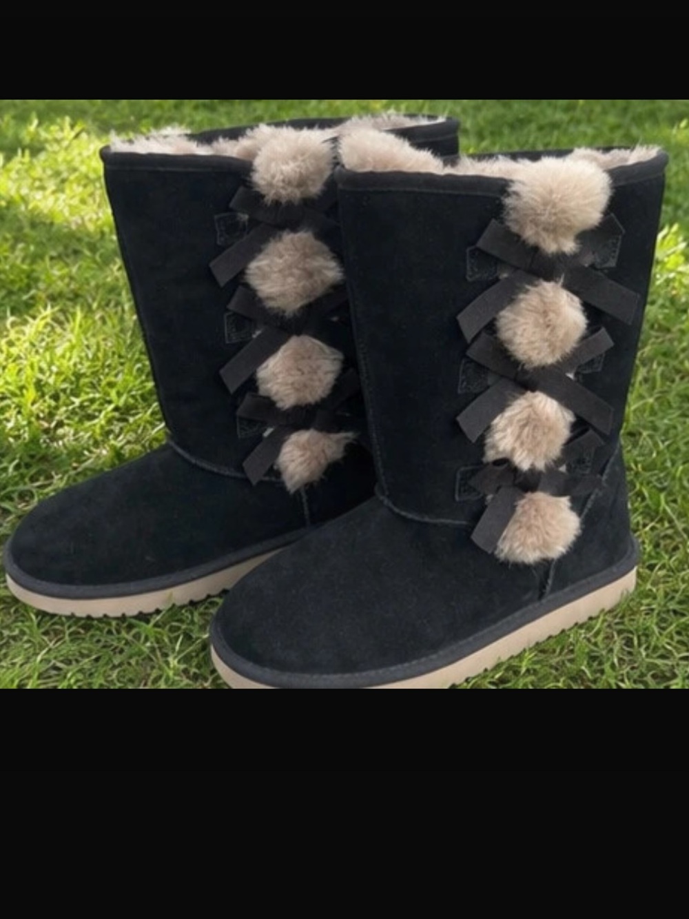 Koolaburra by UGG Victoria Tall Black Suede Fur Bow Boots Size 10